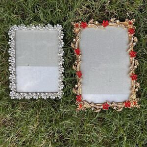 SIXTREEST Set Of 2 Picture Photo Frames With Rhinestones Gold & Silver Tone